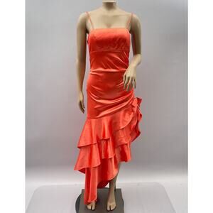 Blondie Nites Linda Bernell Vtg Dress Women 5 Orange Satin Ruffle Cha Cha Formal